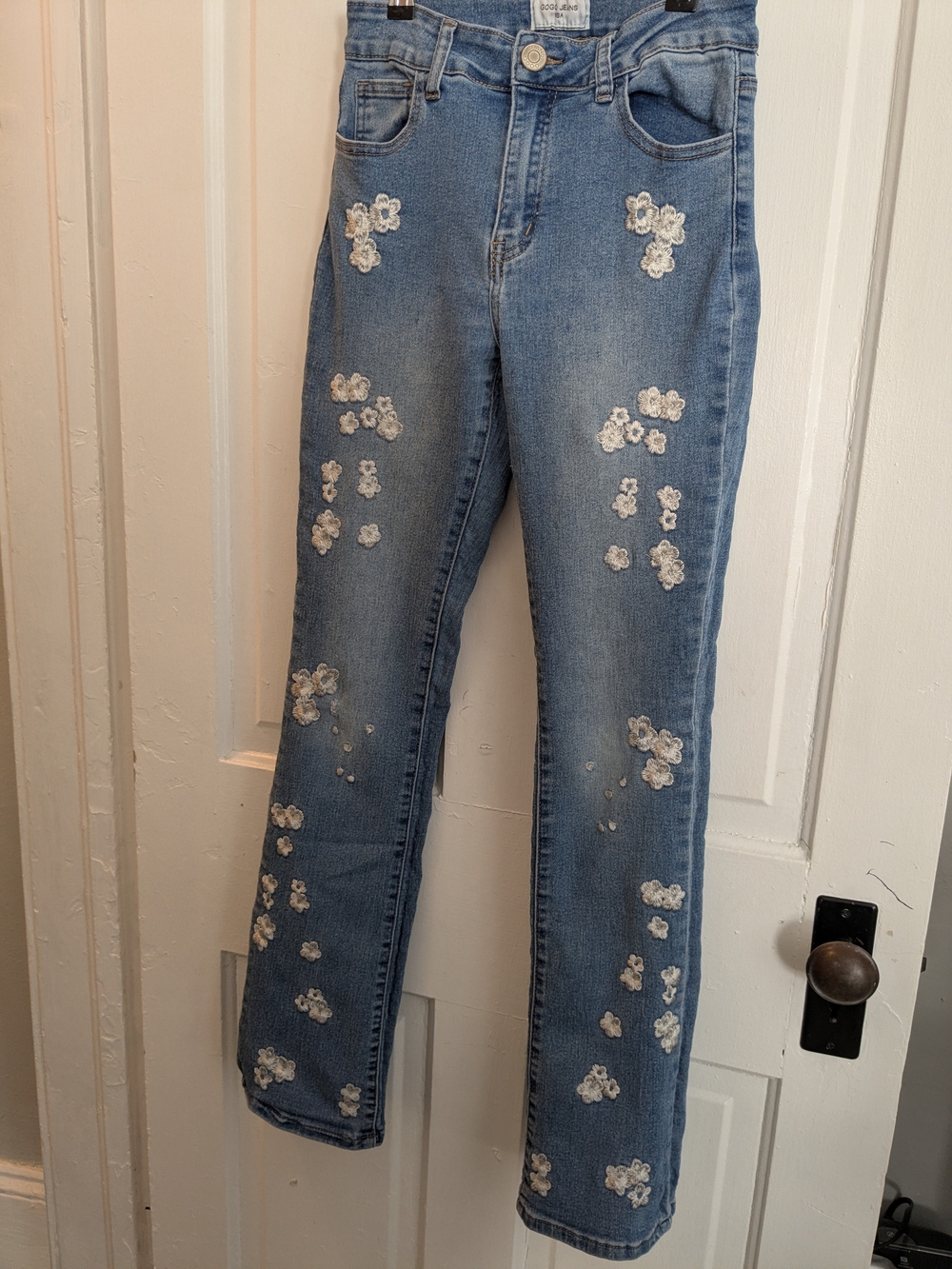 GOGO Light Blue Jeans with White Floral Appliqué